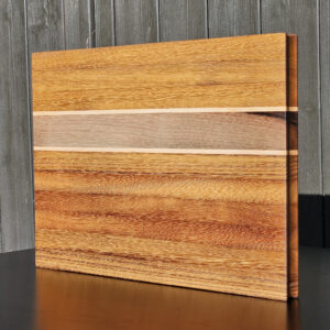 iroko african teak cutting board – walnut maple accents, edge grain serving board