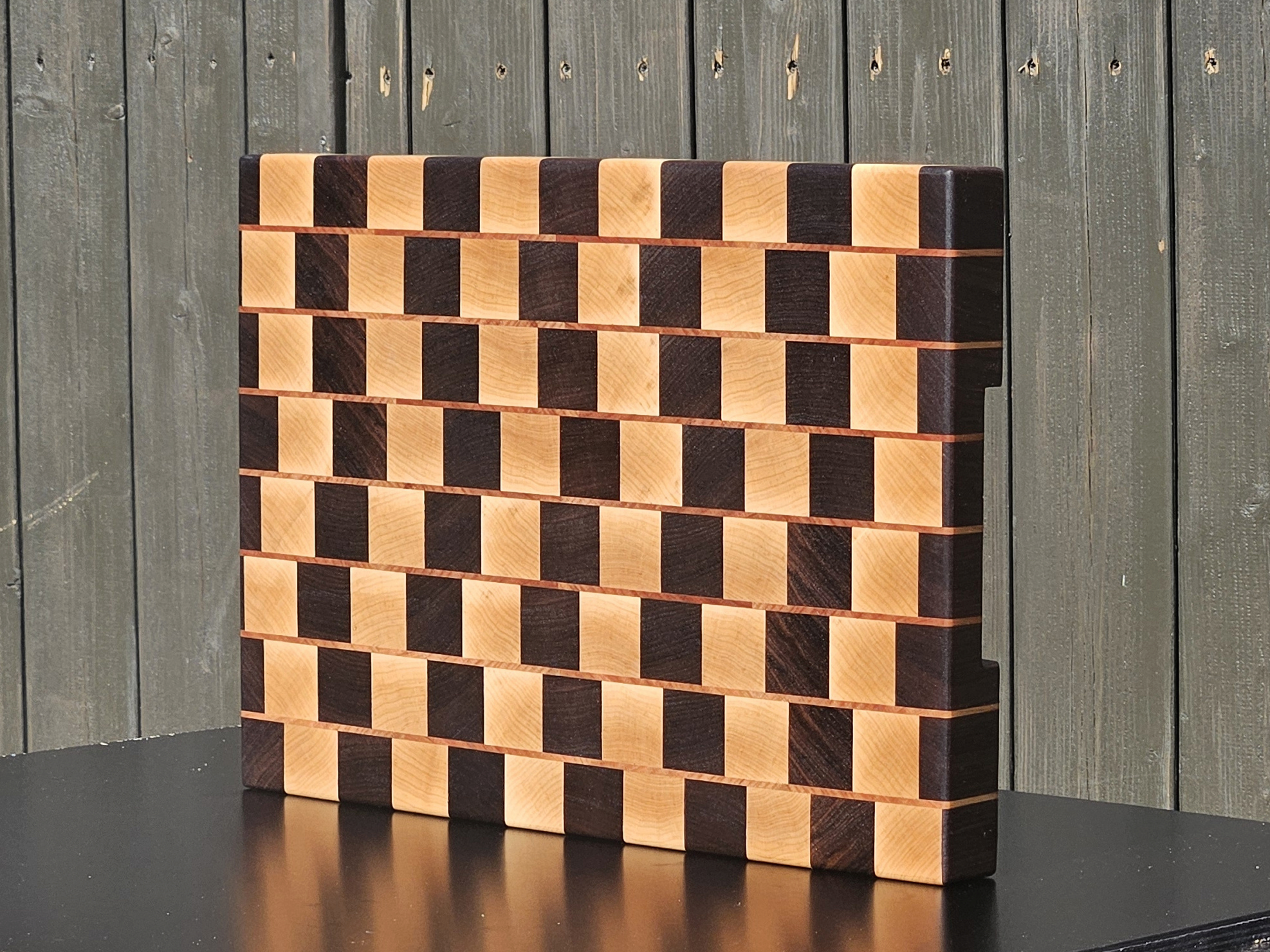 handmade café wall end grain cutting board | walnut maple cherry | optical illusion butcher block handmade café wall end grain cutting board | walnut maple cherry | optical illusion butcher block