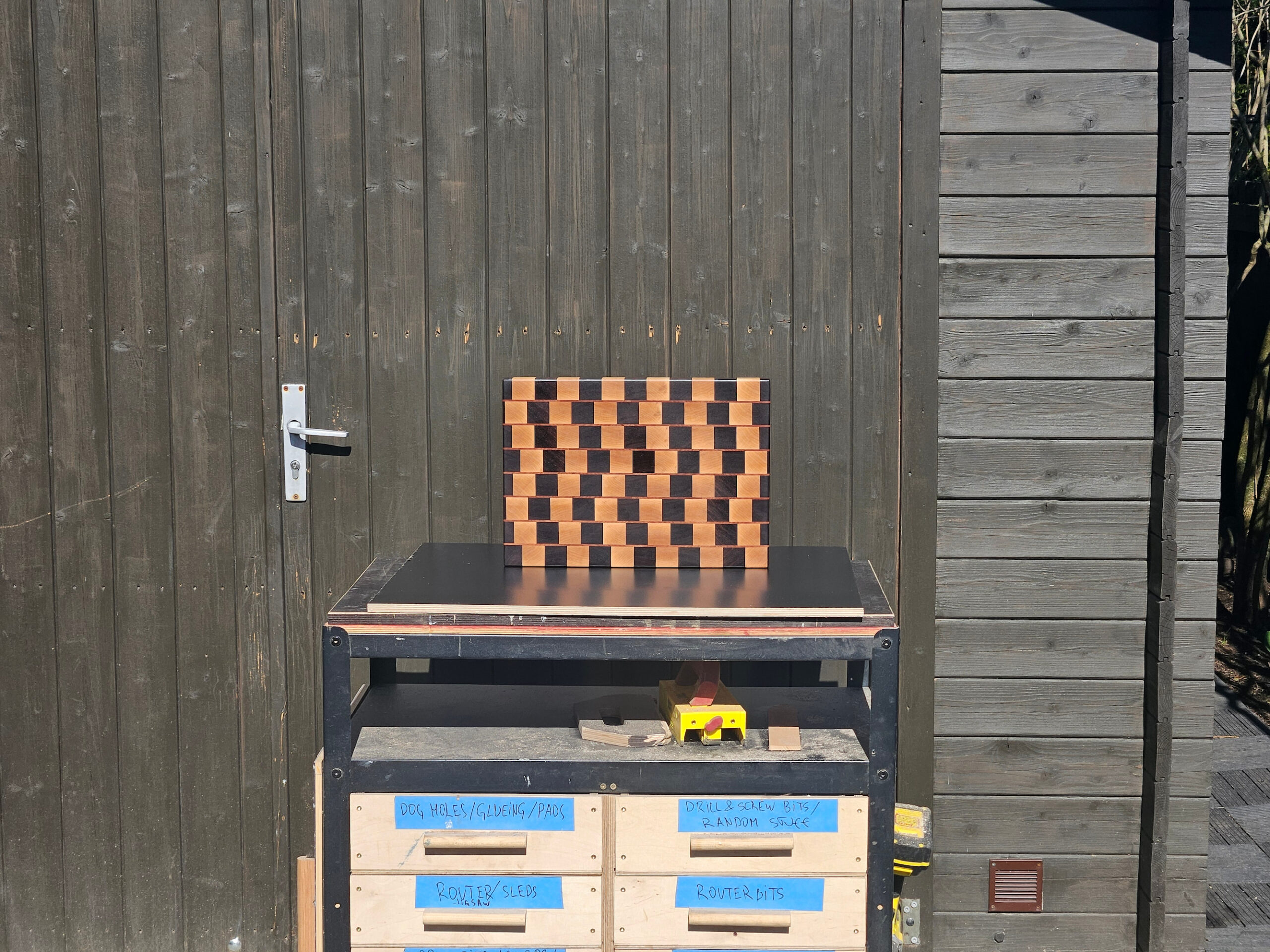 handmade café wall end grain cutting board | walnut maple cherry | optical illusion butcher block handmade café wall end grain cutting board | walnut maple cherry | optical illusion butcher block